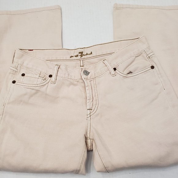7 For All Mankind FLARE Crop Capri Jeans Beige 29 Y2K - Picture 1 of 15